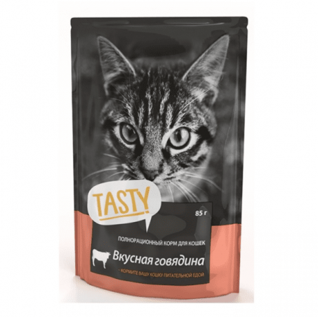 Conserve/hrana umeda pentru pisici Tasty cu vita gustoasa 85 gr.