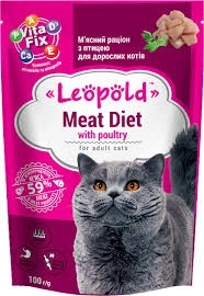 Упаковка Влажный корм Леопольд для кошек Мясной рацион с птицей 100г*24 шт